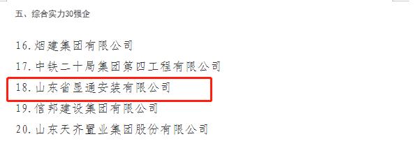 公司荣获“山东省建筑业综合实力30强企”称号